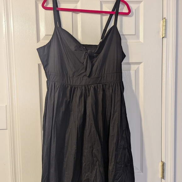 Black Poplin Tie Front Skater Dress - Picture 4 of 6